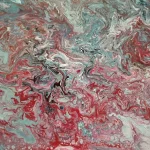 Tableau abstrait en acrylique aux tons rouge, bleu et blanc, effets fluides et marbrés, pièce unique Fil Dé Toile.