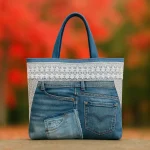 Sac cabas artisanal Canopus en jeans recyclés avec broderie blanche, création unique Fil Dé Toile