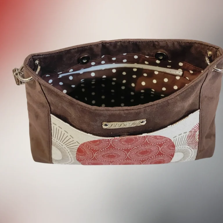 Intérieur sac Véga S24.019 : doublure pois et poche zippée – Fil Dé Toile.