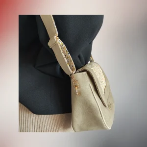 Profil besace Sirius beige, attaches métalliques et bandoulière réglable, Fil Dé Toile.
