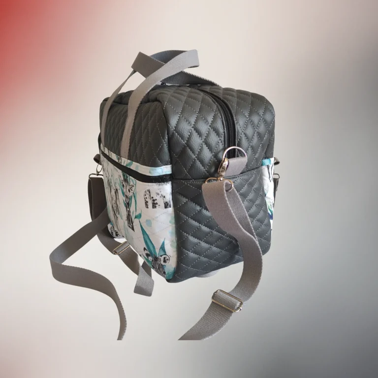 Sac à langer Bethléem vue côté, simili anthracite matelassé, Fil Dé Toile