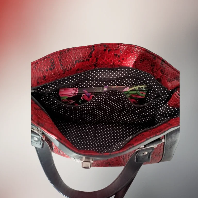 Intérieur cabas Antarès doublure coton pois et poche zippée Fil Dé Toile