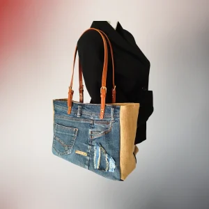 Sac cabas Capella en jeans recyclé et toile de jute.