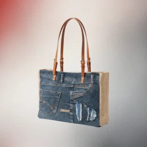 Sac cabas Capella en jeans recyclé et toile de jute Fil Dé Toile.