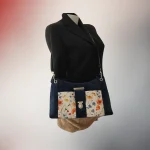 Sac Véga velours marine fleuri porté croisé, Fil Dé Toile
